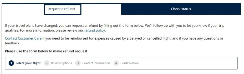 Image of United airlines request a refund