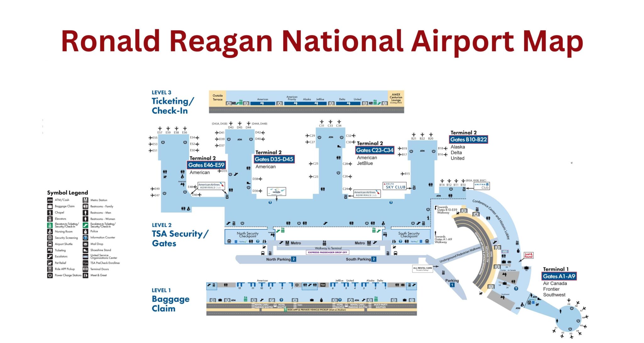 Ronald Reagan Washington National Airport DCA Guide   Reagan National Airport Map 2048x1092 